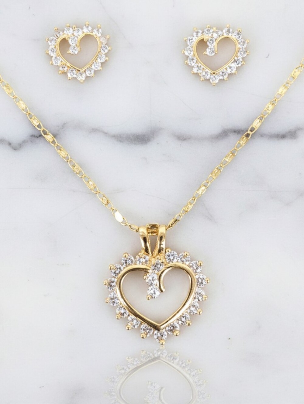 18K Gold-Filled Pavé Heart Set | Dainty CZ Necklace & Stud Earrings